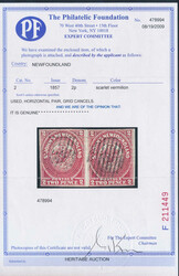1857, 2d scarlet vermilion Heraldic, horizontal pair, mostly clear ...