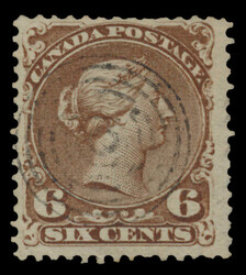 1868, 6c brown Large Queen, partial double print at right, used, ...