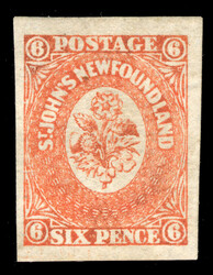 1860, 6p orange Heraldic, imperforate, four large margins all around, ...