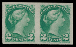 1872, 2c deep green Small Queen, imperforate pair, Montreal Printing, ...