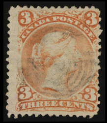 1868, 3c bright red Large Queen on laid paper, clearly showing ...