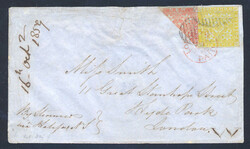 1859 (October 16), 3d red Heraldic bisect cover, used in combination ...