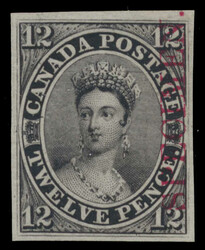 1851, 12d black Victoria plate proof, on India paper, overprinted ...
