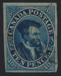 1855, 10d blue Cartier, on thin, crisp paper, margins mostly ample to ...