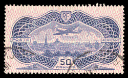 1936, 50fr ultramarine Monoplane over Paris, well-centred and ...