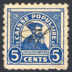1934–1967, 5c blue Jacques Cartier Caisse Populaire Savings stamp, ...