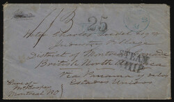 1854 (October 25), Lima, Peru, to Montreal, stampless cover to ...