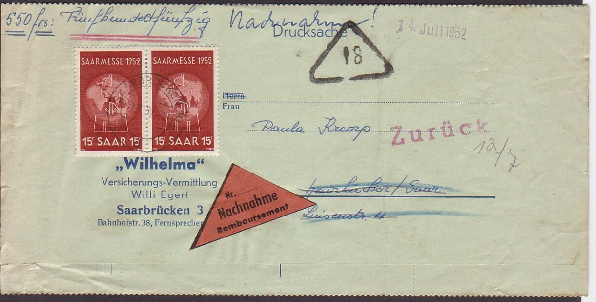 Saarmesse 1952, waager. Paar auf langformatiger portor. ...