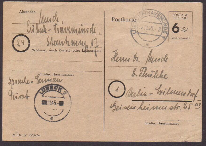 'POSTAGE PREPAID / 6 Rpf / ...' mit großer fetter Ziffer mit waager. ...