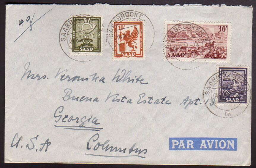 SAARBRÜCKEN 3 / 4.6.51, Luftpostbrief in die USA (Zone 3, 4 gr., ...