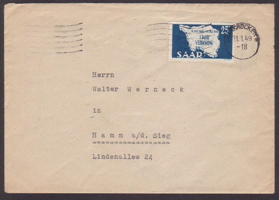 25 Fr. Verfassung 1948 einzeln auf portor. Brief nach D'land mit ...