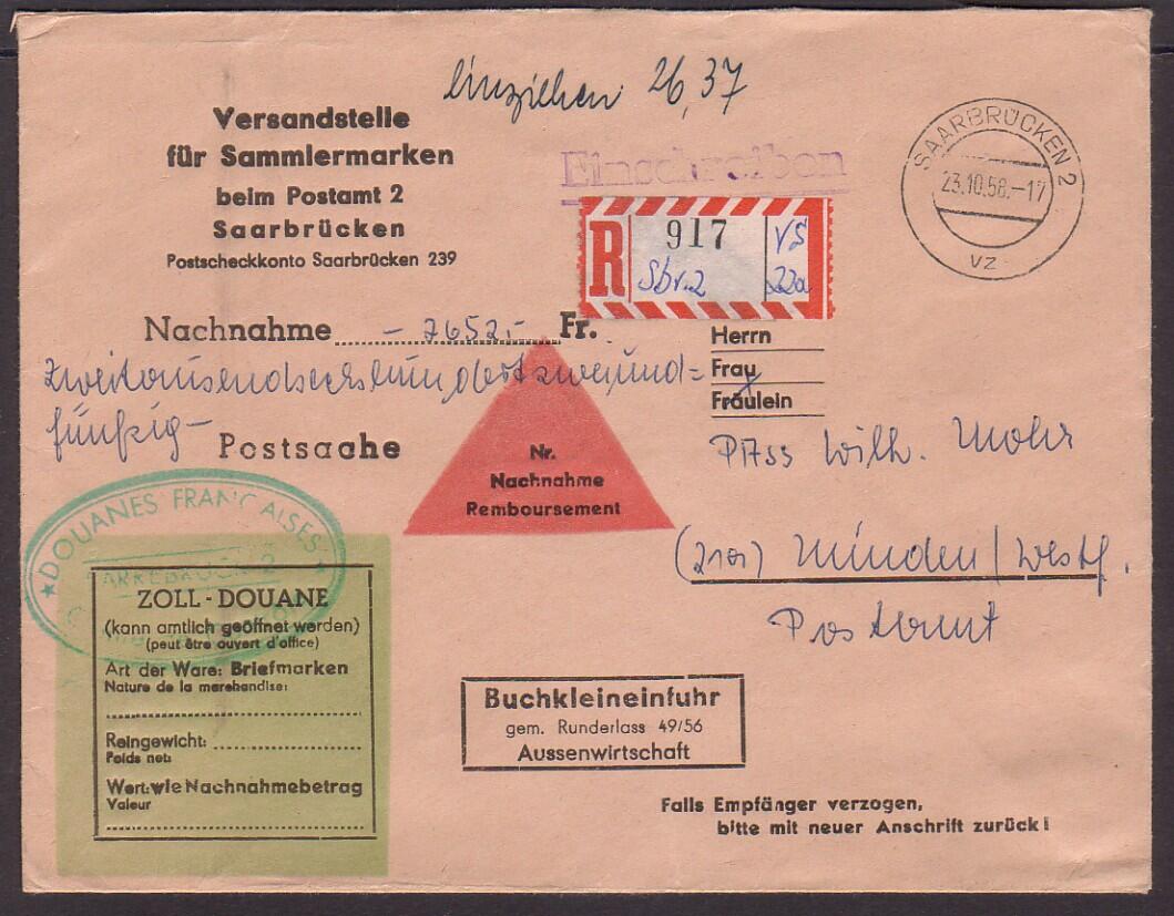 ' * DOUANES FRANCAISES * / SARREBRUCK 2 / ...' (Riemer F-55), grüner ...