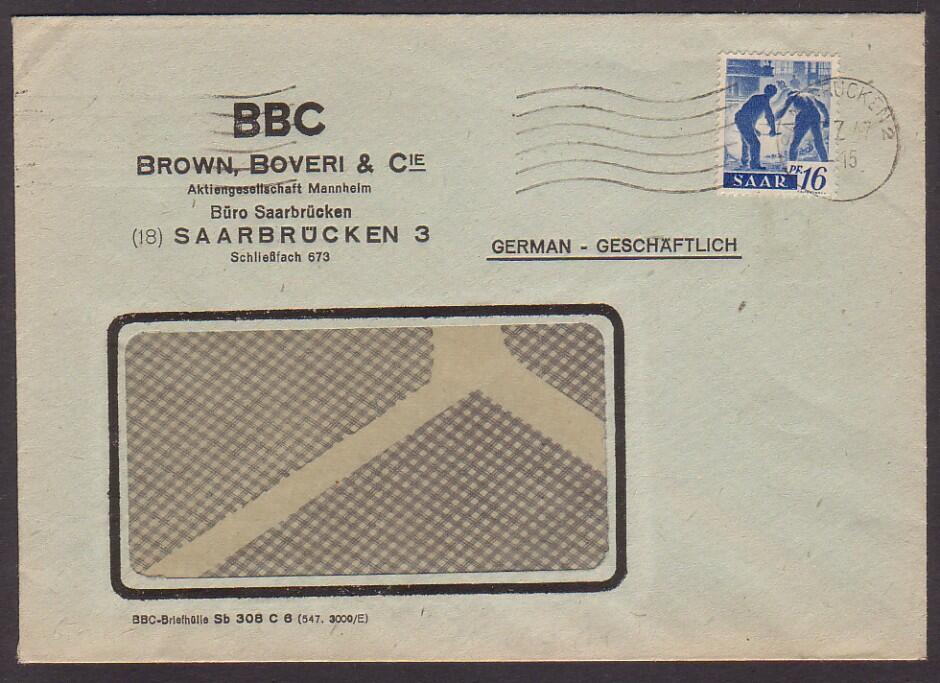 16 Pf. Saar I auf Fensterumschlag als portor. Ortsbrief ab ...