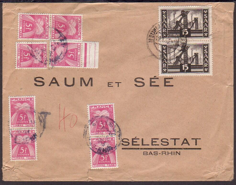 NEUNKIRCHEN (SAAR) 1 / 19.1.53, 2 x 15 Fr. Saar V auf Brief über 100 ...