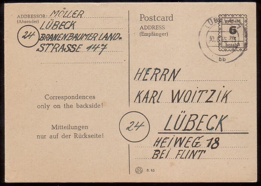 prepaid / 6 / Pfg / bezahlt, NotGA der RPD Schwerin auf grauem Karton ...