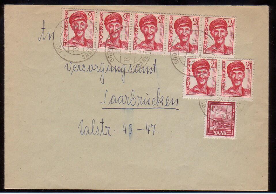 GÜDINGEN über SAARBRÜCKEN / 13.2.51, Brief nach SB mit 7 Stück 2 ...