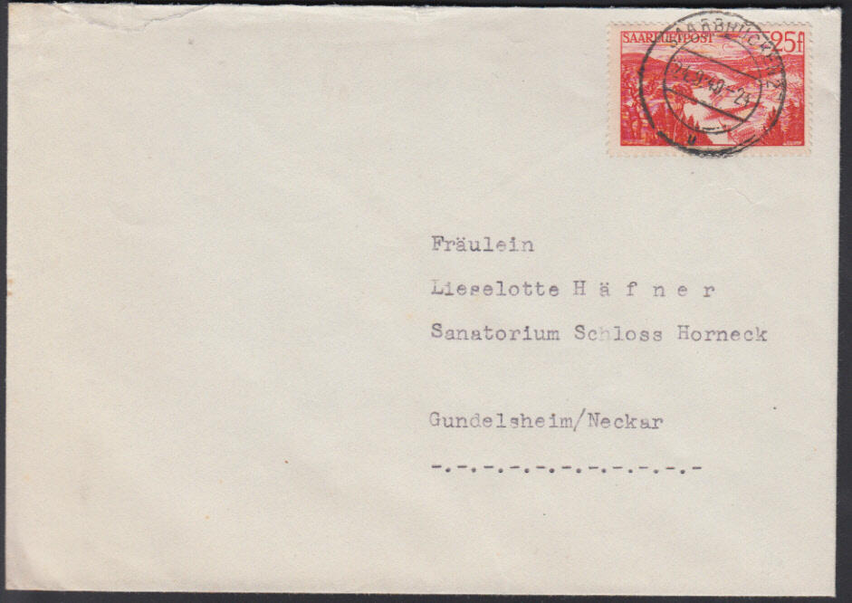 25 Fr. Flugpost 1948 einzeln mit K2 SAARBRÜCKEN 2 / 24.9.49 auf ...