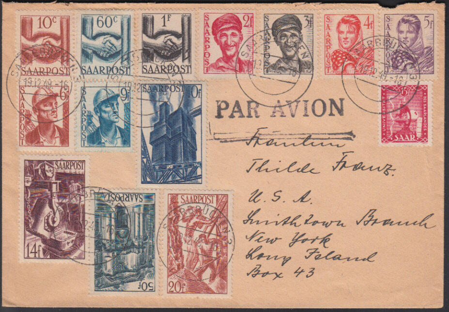 Saar III, Satzbrief mit zusätzlich 15 Fr. Universität 1949, ...