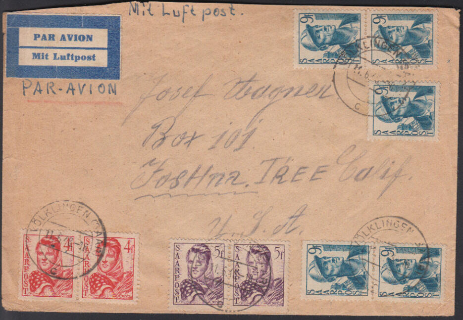 VÖLKLINGEN (SAAR) / 11.6.48, Luftpostbrief in die USA (Zone 2, 11-15 ...