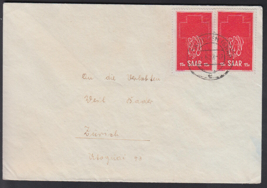 Rotes Kreuz 1952, 2 Werte auf portor. Auslandsbrief nach Zürich ab ...