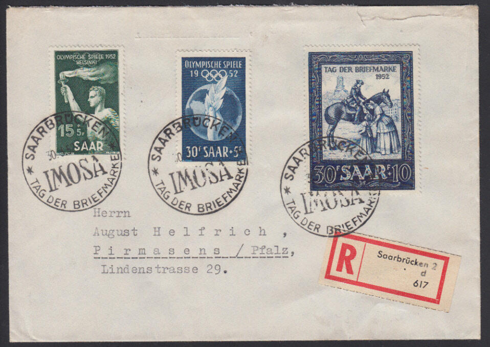 Tag der Briefmarke 1952, 30 + 10 Fr. mit beiden Werten Olympische ...