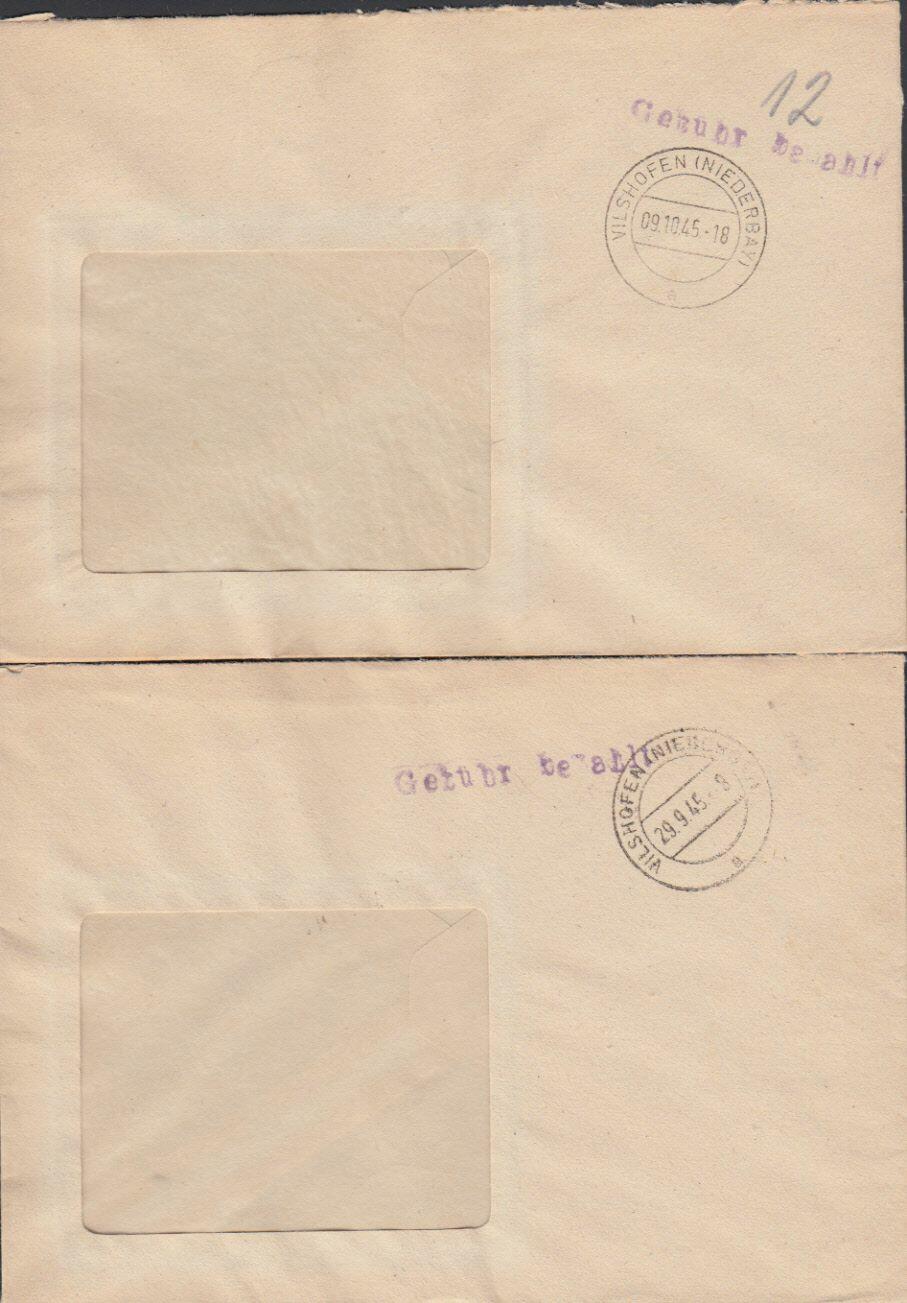 VILSHOFEN (NIEDERBAY) / 29.9. und 9.10.45, viol. Setzkastenst. ...