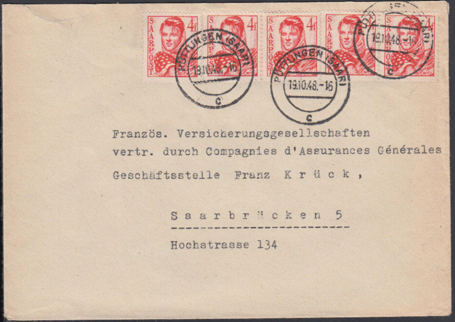 4 Fr. Ausgabe 1948, fünf Werte (2 waager. Paare und Einzelstück) ...