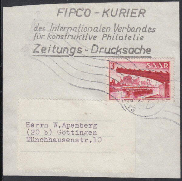 3 Fr. Heimische Bilder (Saar V) auf Adreßteil (10 x 10 cm) einer ...