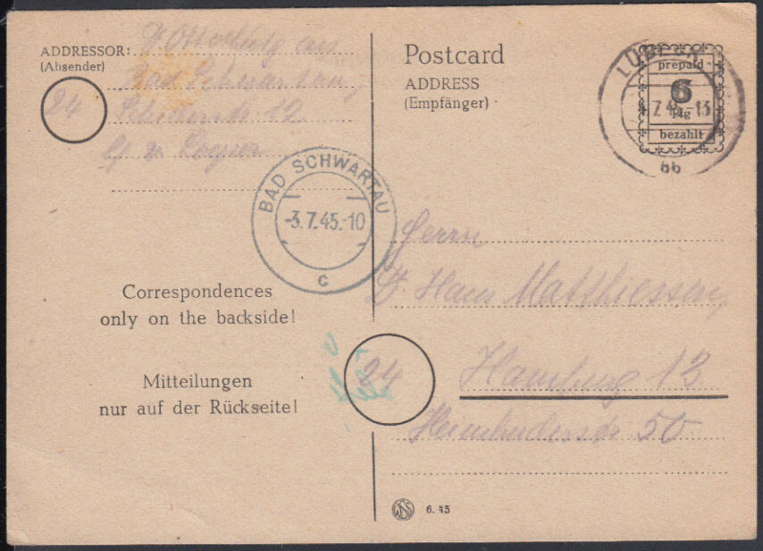 prepaid / 6 / Pfg / bezahlt, NotGA der RPD Schwerin auf grauem Karton ...