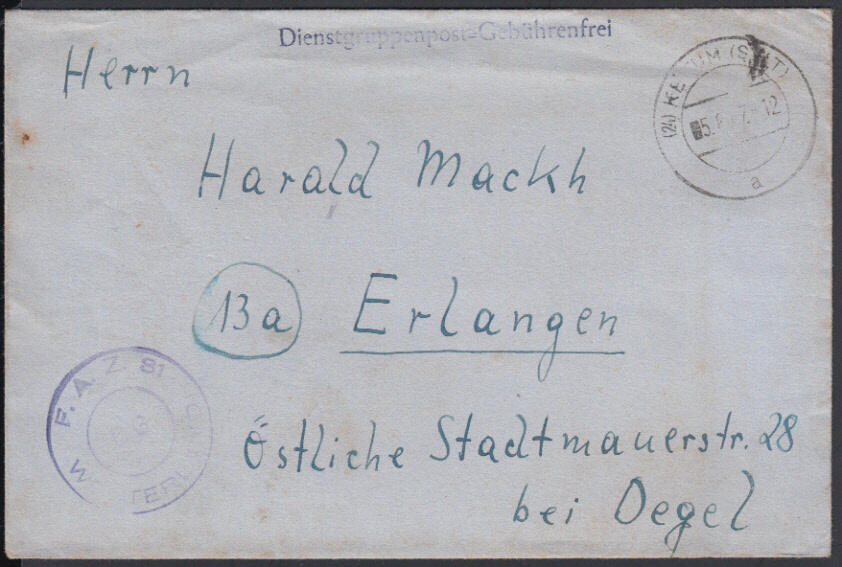 (24) KEITUM (SYLT) / 5.8.47, K2 auf Brief mit viol. L1 'Dienst- ...