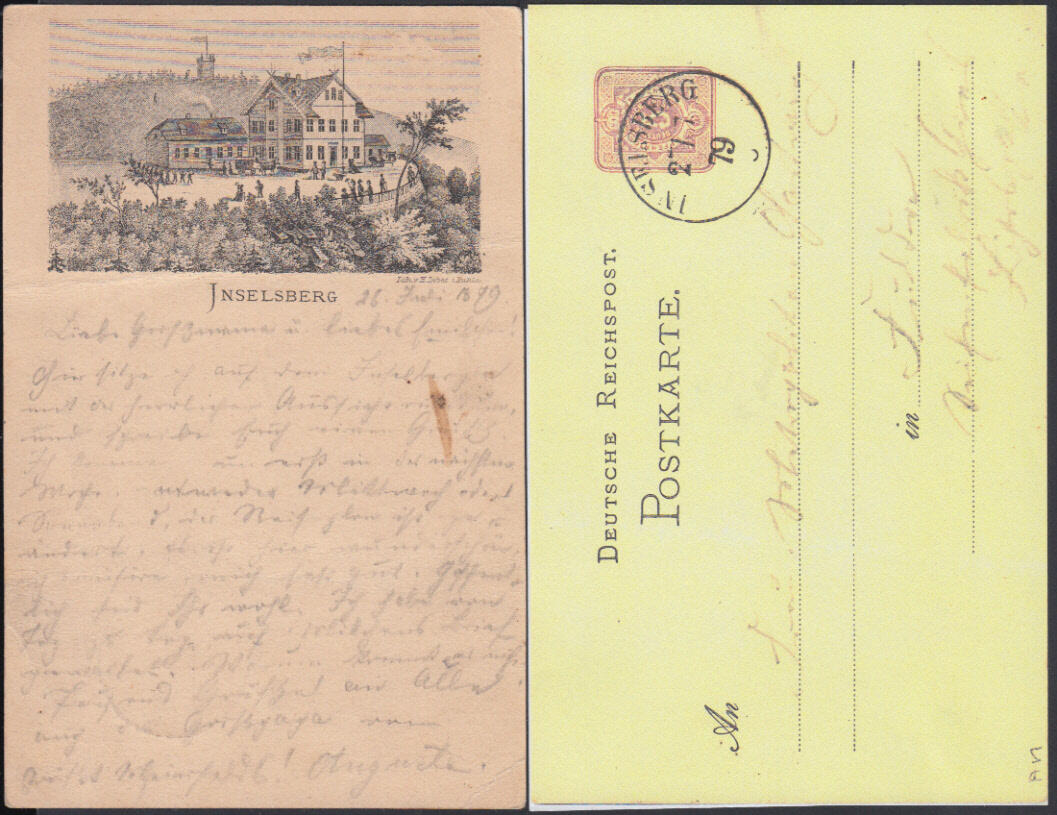 5 Pfennige, GA mit Zudruck Rechteckbild INSELSBERG, mit K1 INSELSBERG ...