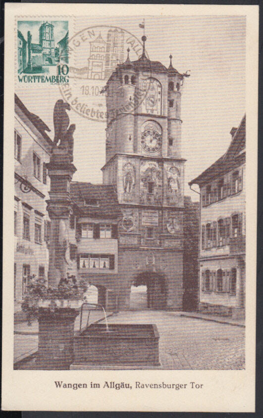 10 (Pf.) Wangen 3. Ausgabe auf entsprechender Maximumkarte mit ...