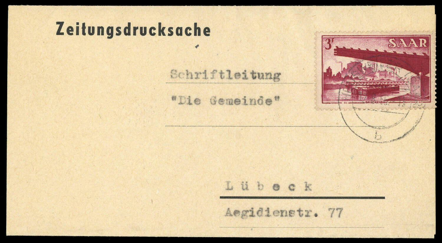 3 Fr. Heimische Bilder (Saar V) rechts in Randklebung einzeln auf ...