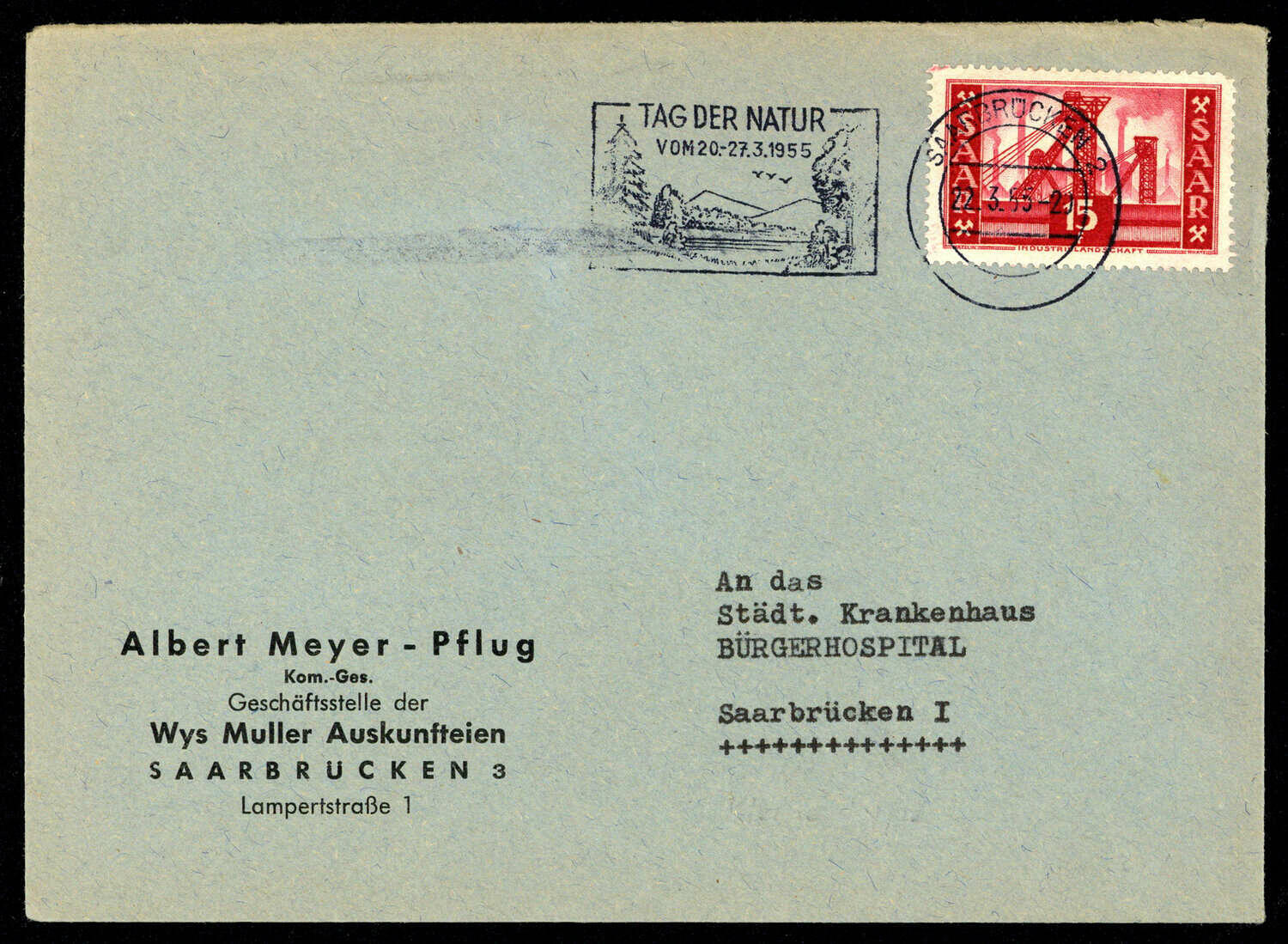 'TAG DER NATUR / VOM 20.-27.3.1955', deutlicher Maschinenstempel (SHB ...