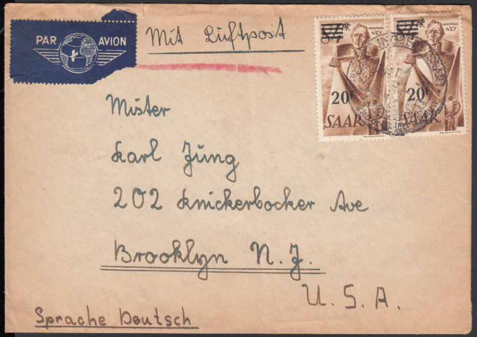 ST. INGBERT (SAAR) / 21.(?) 3.48, Luftpostbrief in die USA (Zone 2, 6 ...