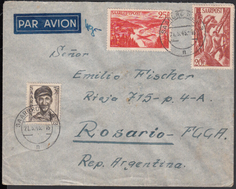 SAARBRÜCKEN 3 / 21.9.48, Luftpostbrief nach Argentinien (laut Götz ...