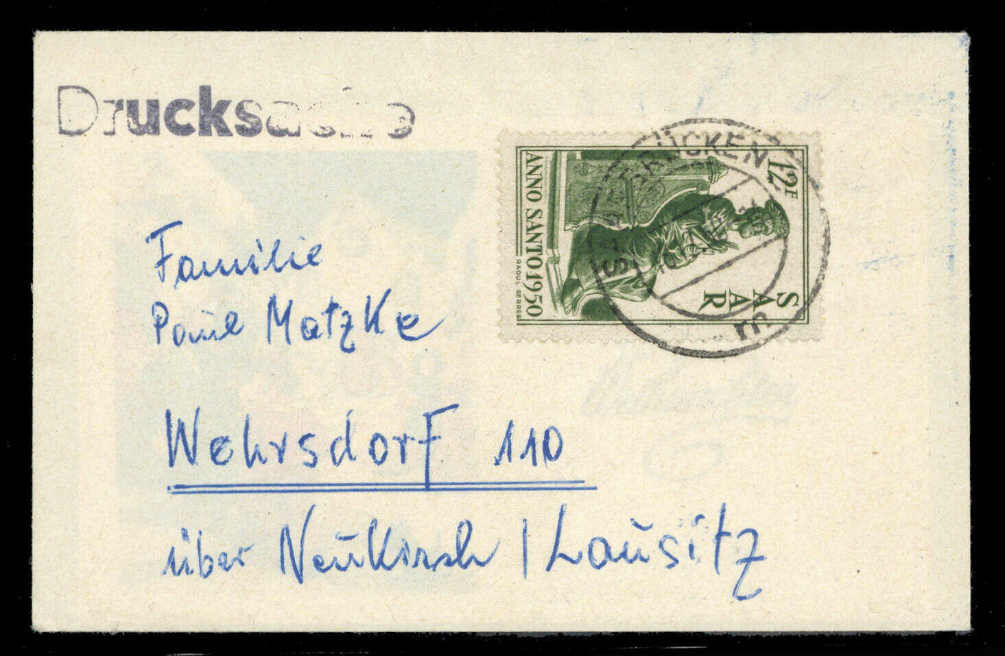 12 Fr. Heiliges Jahr 1950 einzeln auf Drucksachen-Umschlag (Tarif ...