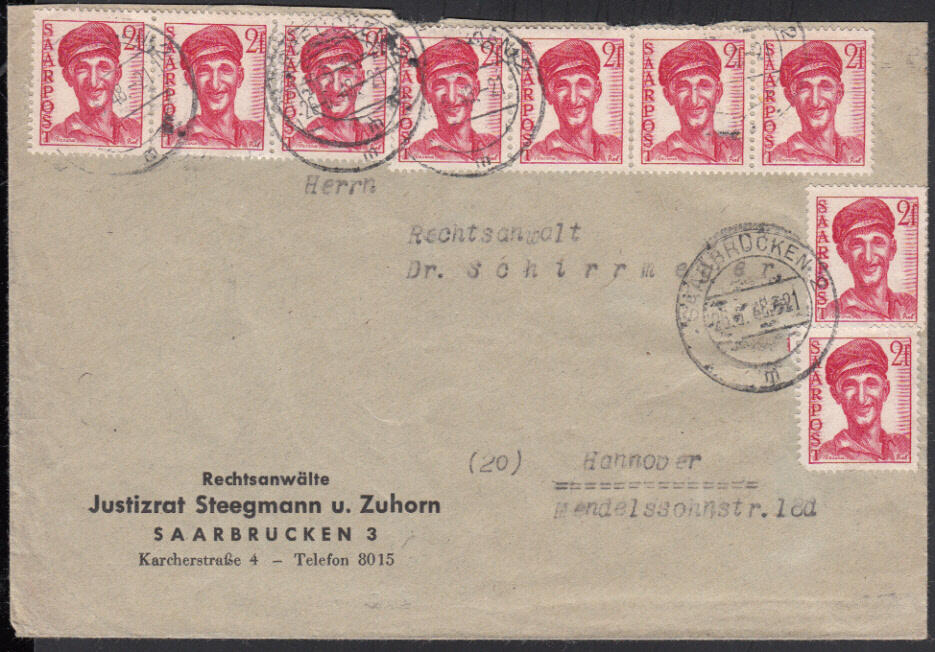 2 Fr. Arbeiter, 9 Werte teils in Einheiten auf portor. Brief (leichte ...