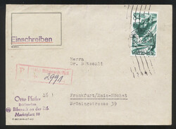 (14b) Biberach / Riß, roter R-Stempel auf Ebf. mit 84 Pf. 1. Ausgabe ...