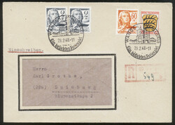 (14b) Wangen (Allgäu) b, rotviol. R-Stempel unklar auf Fenster-Ebf. ...