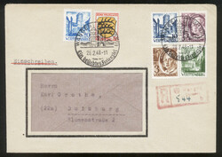 14b Wangen (Allgäu) b, rotviol. R-Stempel unklar auf Fenster-Ebf. ...