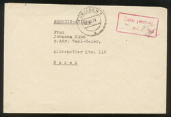 TÜBINGEN 1 / 18.4.47, roter R2 'Taxe percue / ___RM___Rpf.' und ...