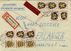 REUTLINGEN 1 / 12.2.46, portor. Eil-Ebf. zum alten Tarif mit 3 x 3, 3 ...