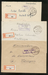 FREUDENSTADT, 3 Ebfe. 1947 mit 'Gebühr-bezahlt'-Stempeln und ...
