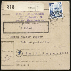 ROTTWEIL / 7.12.48, Paketkarte mit 50 Pf. IIAutomatically generated ...