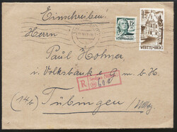 (14b) Saulgau (Württ), roter R-Stempel klar auf Ebf. mit 12 Pf. und ...