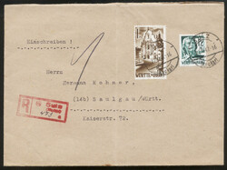 (14b) Sulz (Neckar), roter R-Stempel auf Ebf. mit 12 Pf. und 1 M. vom ...