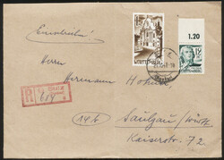 (14b) Sulz (Neckar), roter R-Stempel klar auf Ebf. mit 12 Pf. und 1 M ...