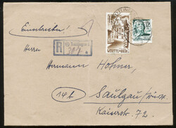 (14b) Tuttlingen 2, blauvioletter R-Stempel klar auf Ebf. mit 12 Pf. ...