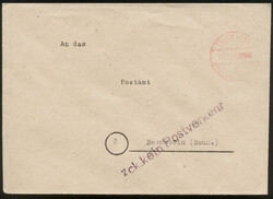 TÜBINGEN 1 / Gebühr bezahlt / 13.12.45, roter K1 auf offenem Brief ...